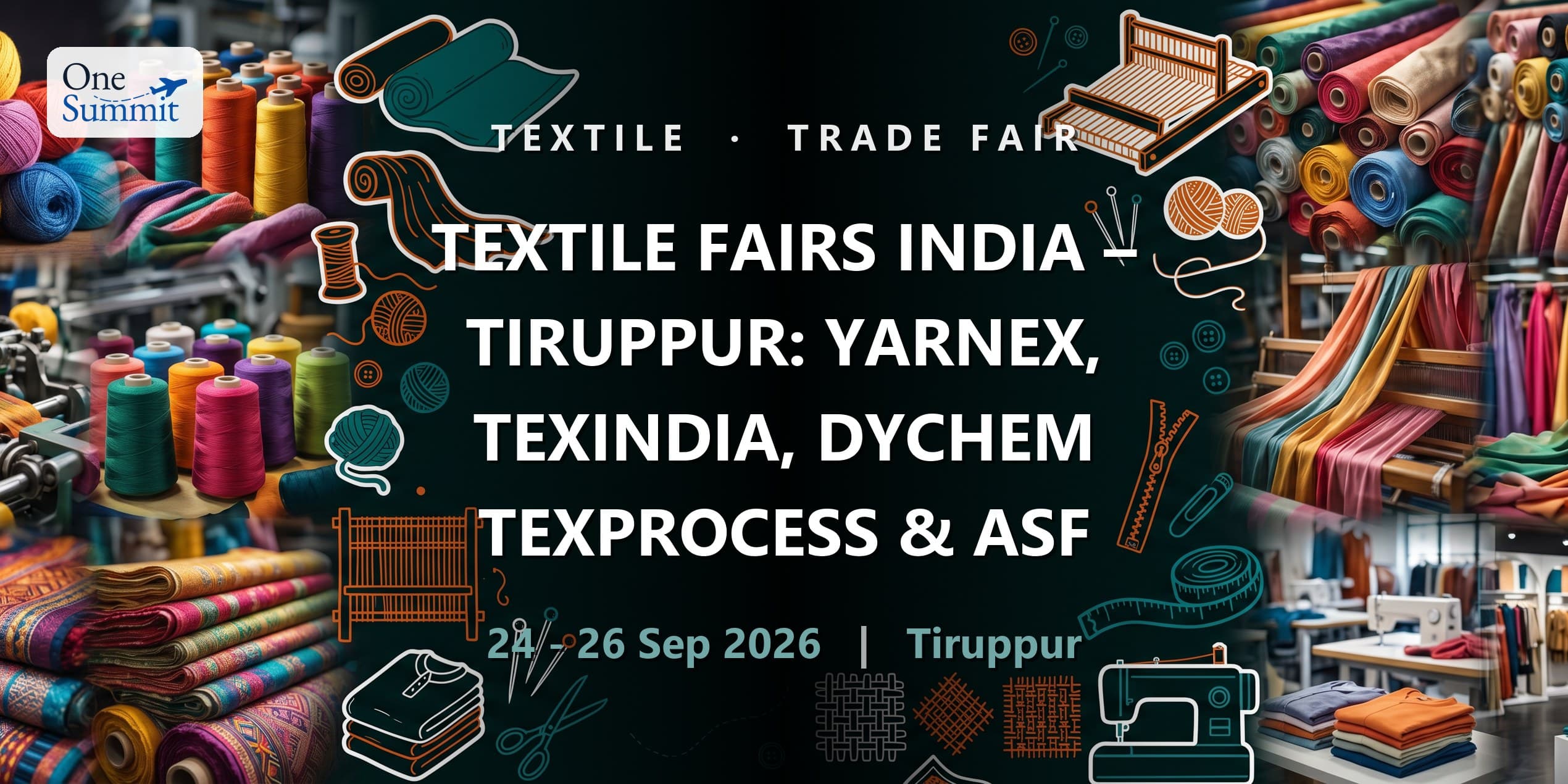 Textile Fairs India – Tiruppur: Yarnex, TexIndia, DyChem Texprocess & ASF
